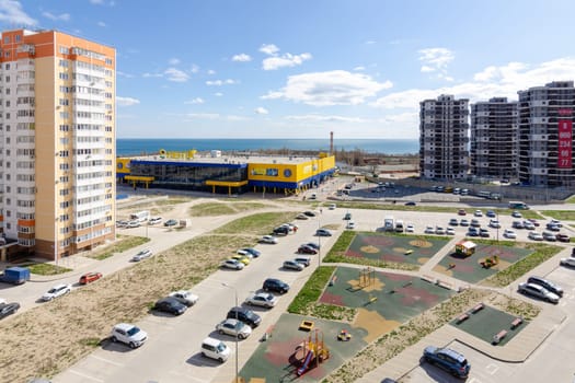 Novorossiysk, Russia - March 16, 2020: Hypermarket "Lenta"" in the southern region of Novorossiysk, in the area of the new housing complex ""Take-off"""