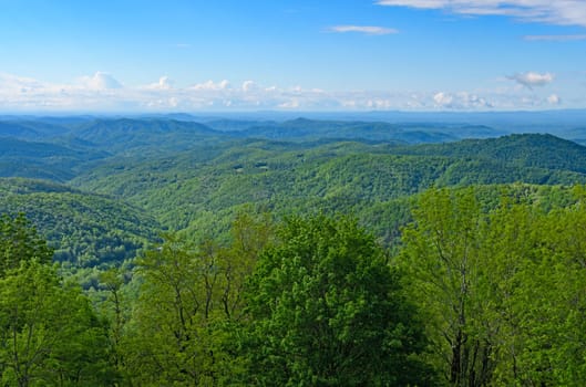Blue Ridge Mountain Panorama on a Sunny Spring Day in North Carolina