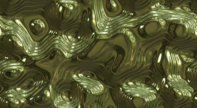 Reflect and ripple metallic seamless background textures. Shining Melt of fluid chrome surface. Green melt.