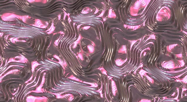 Reflect and ripple metallic seamless background textures. Shining Pink Melt of fluid chrome surface.