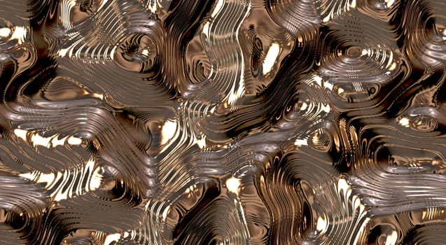 Reflect and ripple metallic seamless background textures. Shining Melt of fluid chrome surface. Gold