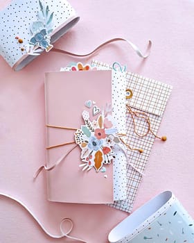 scrapping crafts with natural colors and accessories