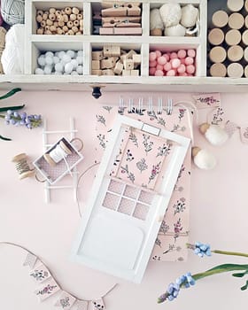 scrapping crafts with natural colors and accessories