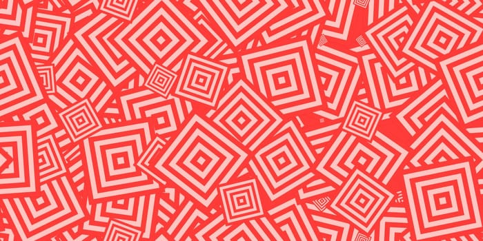 Red Squares Сoncentric Polygons Backgrounds. Seamless Hypnotic Psychedelic Compositions.