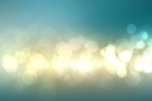 Abstract gradient light blue turquoise yellow shiny blurred background texture with circular bokeh lights. Beautiful backdrop. Space for design.