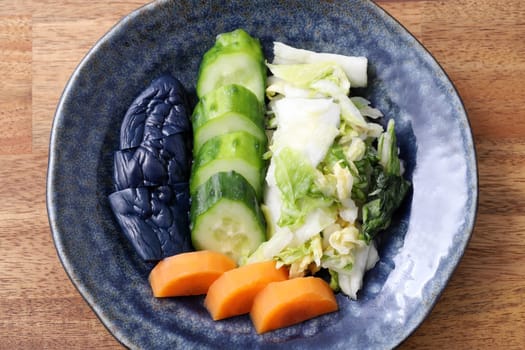 Japanese traditional food, Vegetables salt pickled tsukemono in a dish