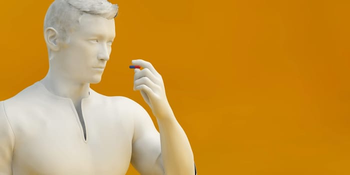 Asian Man Taking Pill for Pain Relief