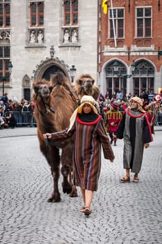 BRUGES, BELGIUM - MAY 17: Annual Procession of the Holy Blood on Ascension Day. Locals perform an historical reenactment and dramatizations of Biblical events. May 17, 2012 in Bruges (Brugge), Belgium