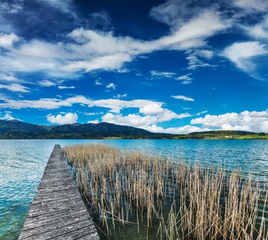 Pier in the lake in countryside, Bavaria, Germany