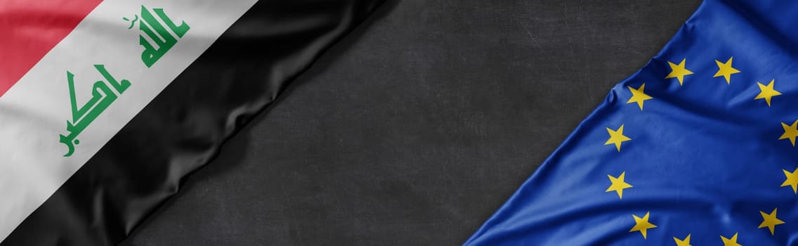 Flags of Iraq and the European Union with copy space