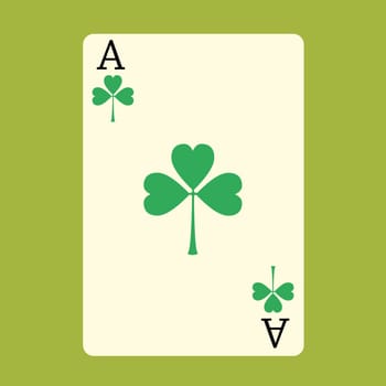 Playing card ACE with a green Shamrock Patricks day badge symbol of gambling