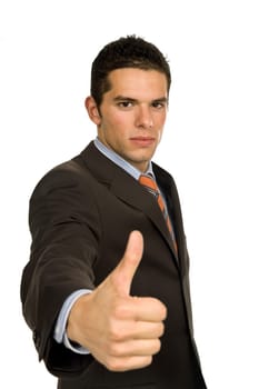business man going thumb up, isolated on white