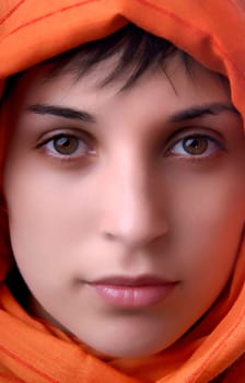young woman close up portrait, studio picture