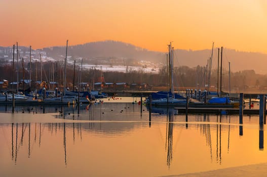 Winter evening at the harbour