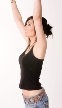 A colorful representation of woman reaching up excited and happy