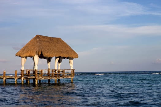 wooden dock at the caribbean sea at Yucatan Peninsula, Mexico