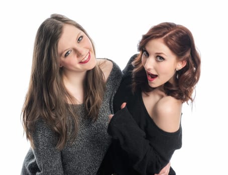 Two girls flirt and show thumbs up
