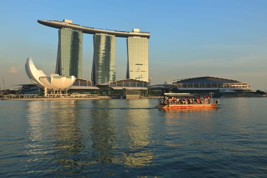 SINGAPORE - MAY 6: The Marina Bay Sands complex on sunset on May 6, 2011 in Singapore. Marina Bay Sands is an integrated resort and billed as the world's most expensive standalone casino property