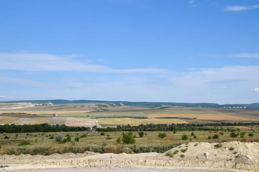 Crimean landscapes, driving on the roads of Crimea. Suburbs and villages and fields and trails of The Crimea.