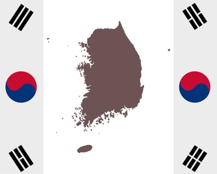 Landkarte von Südkorea auf Hintergrund mit Fahne