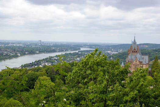 Castle Drachenburg, Rhine valley and the city of Bonn, Germany