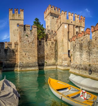 Towers of Scaligero Castle in Sirmione in Lombardy, Italy