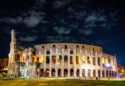 Long exposure nighttime view of the Colosseum in Rome, Italy