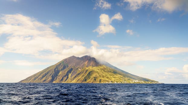 Seaside view of Stromboli Island off the coast of Sicily