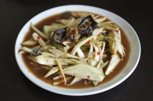 Thai food , Mango Spicy Salad or spicy green mango salad (Tum Ma Muang)