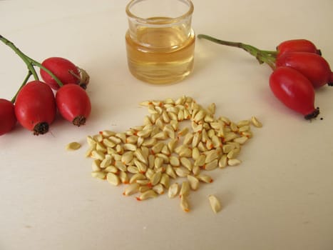 Rose hip essential oil made from wild dog rose seeds