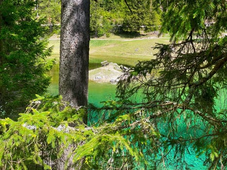 Bench At Green Lake Austria, melting water in the mountains