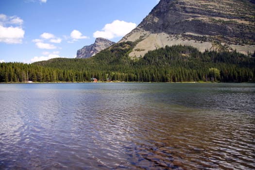 Panorama from Swiftcurrent Lake in Glacier National Park