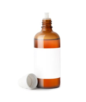 Open medicine bottle built-in drop dispenser. Close-up isolated on a white background. With clipping path elements