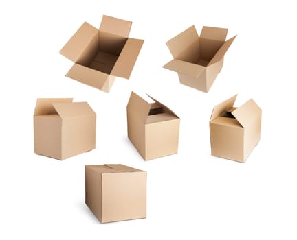 Cardboard boxes close and open. Isolated on white background.