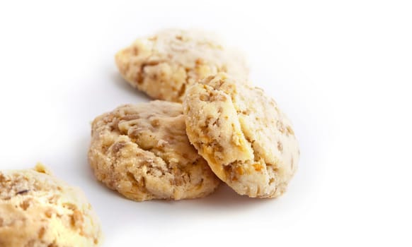 Shortbread with nuts and seeds, homemade cakes. Isolated on a white background close up