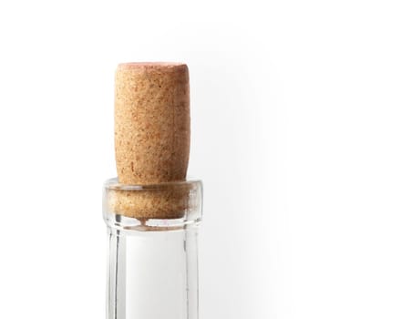 Wine bottle with cork closeup. Isolated on white background
