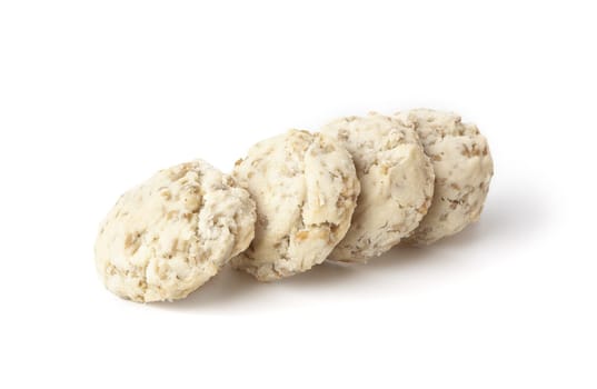 Shortbread with nuts and seeds, homemade cakes. Isolated on a white background close up