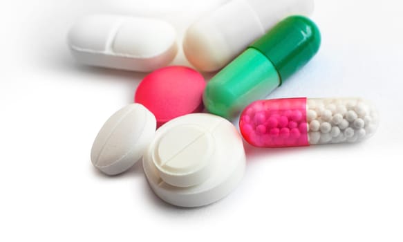 Diferent Tablets mix heap drugs pills capsules therapy doctor flu antibiotic pharmacy medicine medical