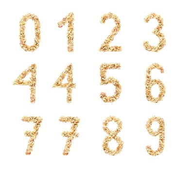 Digits made from coloured pencil shavings for use in your design.