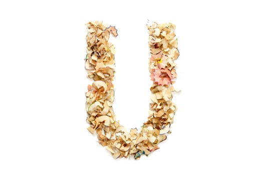 Letter U made from coloured pencil shavings for use in your design.