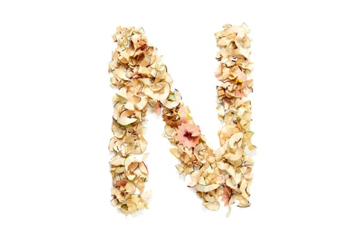 Letter N made from coloured pencil shavings for use in your design.