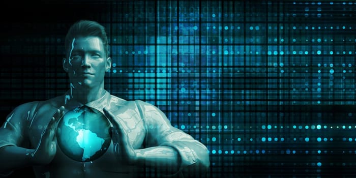 Business Man Holding Globe Future Technology Theme Concept