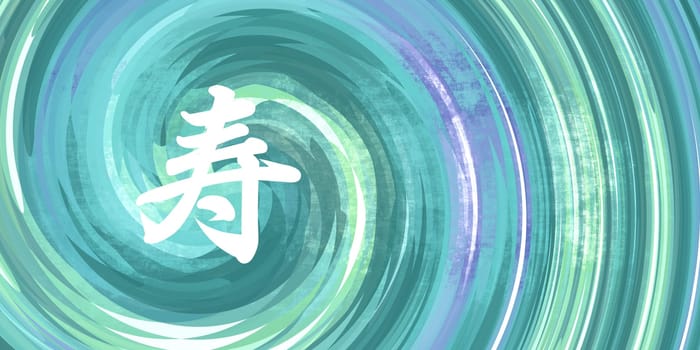Longevity Chinese Symbol in Calligraphy on Blue Green Background