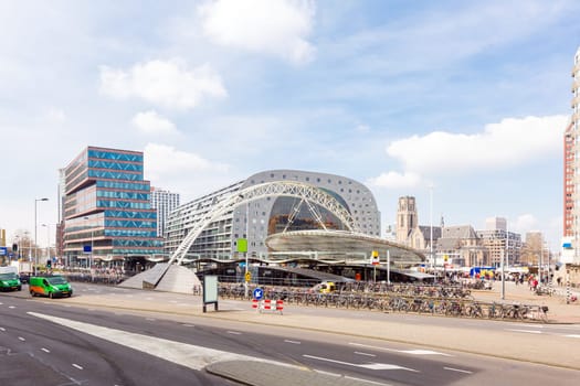 Cityscape and beautiful Landmark  in cool district Donwtown blaak station Rotterdam the Netherlands. Transportation  landmark Tourism concept.