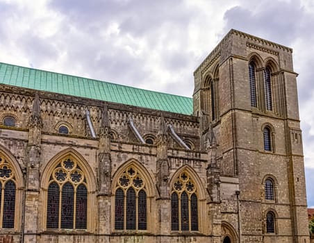Chichester Cathedral, formally known as the Cathedral Church of the Holy Trinity in Chichester, West Sussex, United Kingdom on 14 July 2019