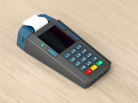 Credit card terminal on wooden desk