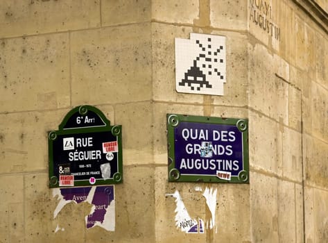 Street art. Mosaic. Rue Séguier and quai des grands Augustins Paris 6 th arrondissement.