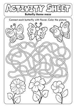 Activity sheet butterfly theme maze - picture illustration.