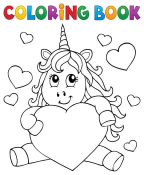 Coloring book Valentine unicorn theme 1 - picture illustration.