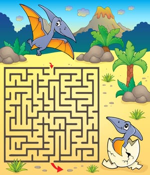 Maze 3 with pterodactyls - picture illustration.